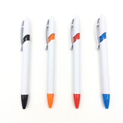 White Barrel Click Action Ball Pen