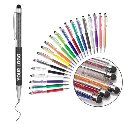 2in1 Retractable Bling Slim Crystal Diamond Stylus Black Gel Ink Ballpoint Pen