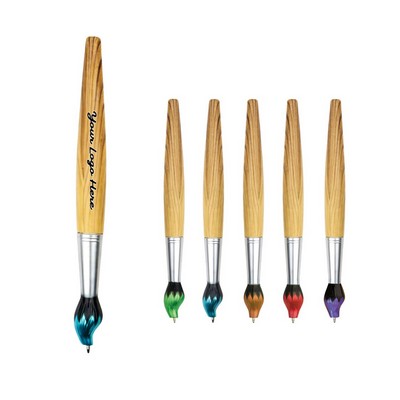 Wood Grain Ballpoint Pen with Flame-Shaped Metal Tip