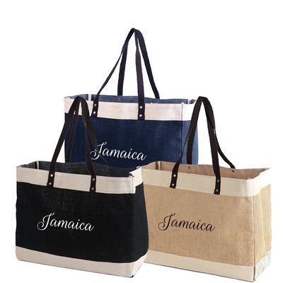 Laminated Eco-Friendly Laminated Jute Tote Bag with Cotton Accents & Long Handles Colored Bags